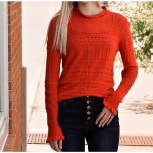 NEW SHIYING FASHION hollow-out knitted long sleeve top in fiery red